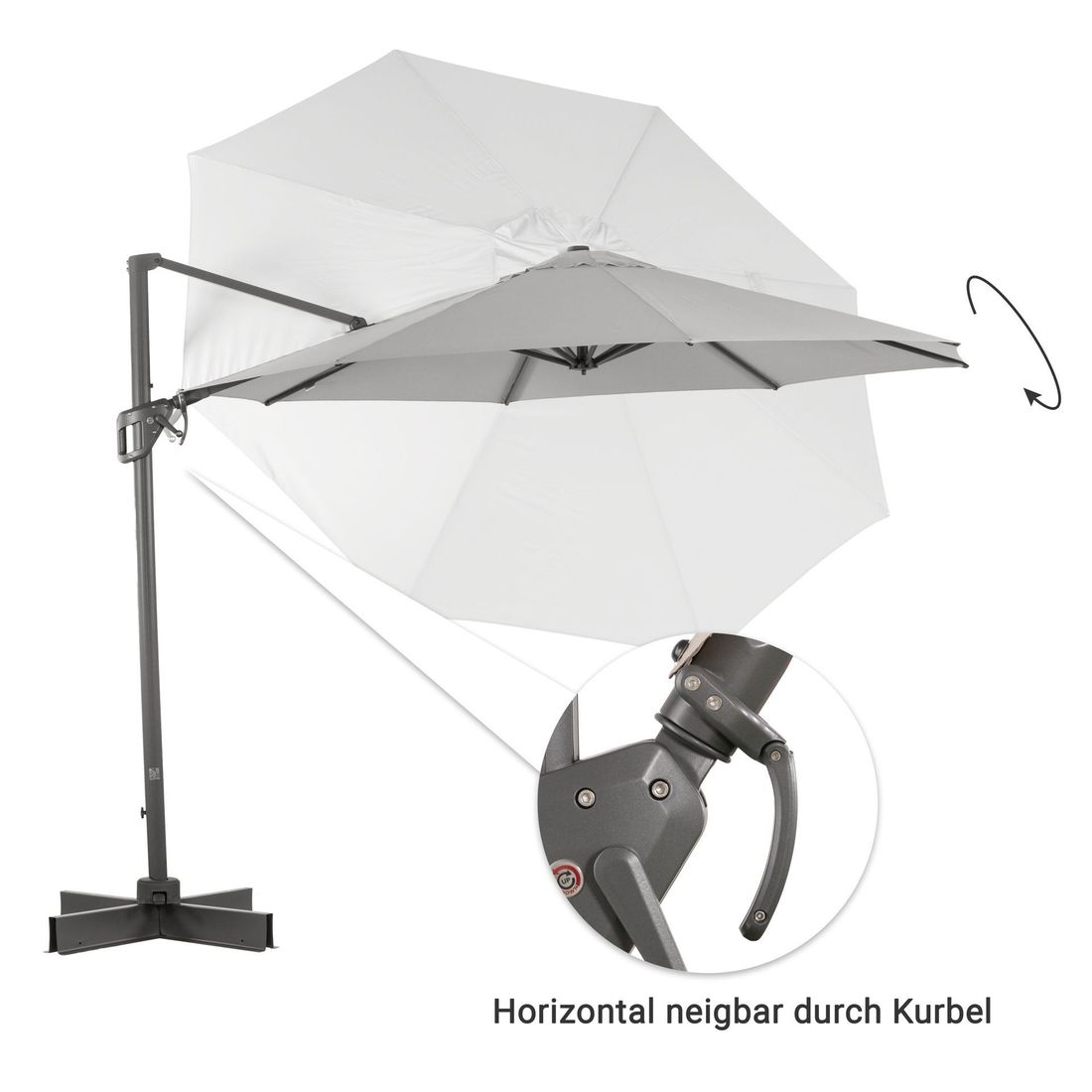 Fritthengende parasoll Ravenna Ø350cm antrasitt - OUTLIV.