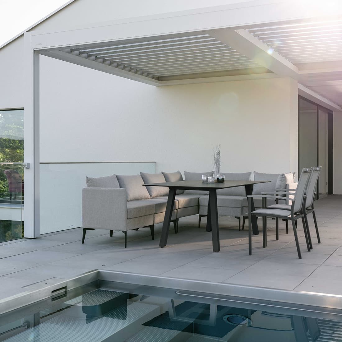 Hagemøbelsett Evoee aluminium/Silverstar 200x100cm 6 plasser - Stern