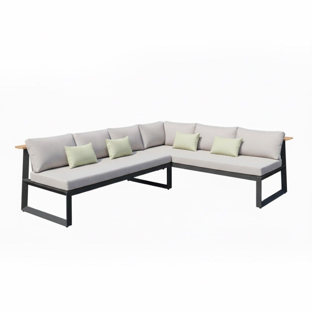 Spise-loungesett Jimmy aluminium/teak med stabelstol - LifestyleGarden