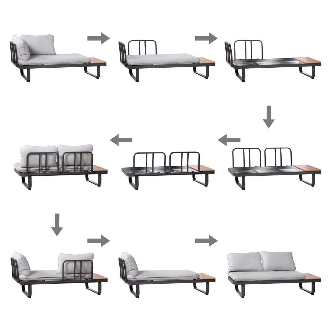 Hjørnesofa ute Madagaskar aluminium/akasie 253x175 cm - OUTLIV.