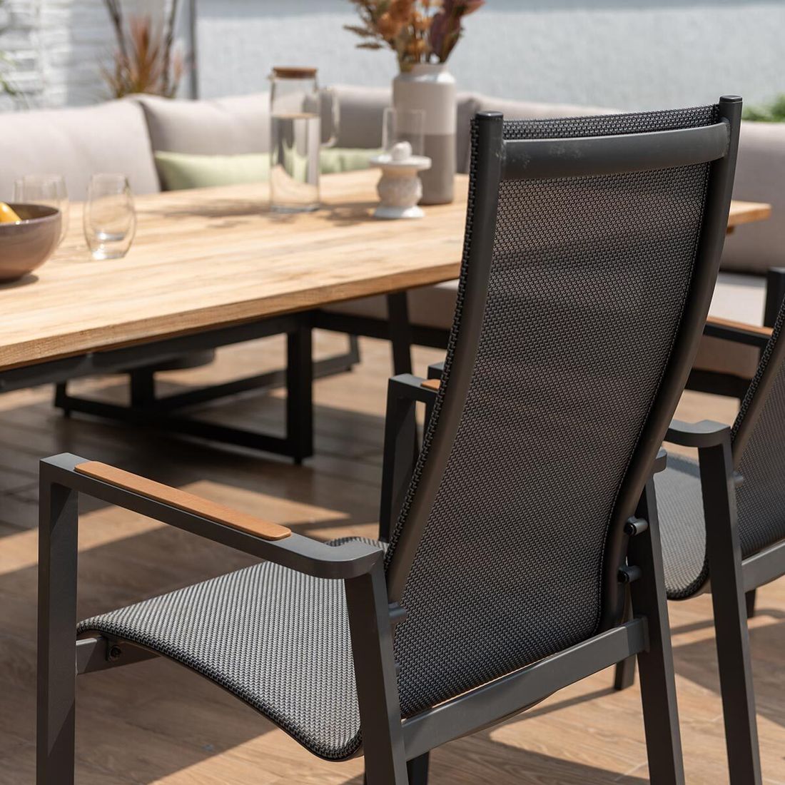 Spise-loungesett Jimmy aluminium/teak med stabelstol - LifestyleGarden