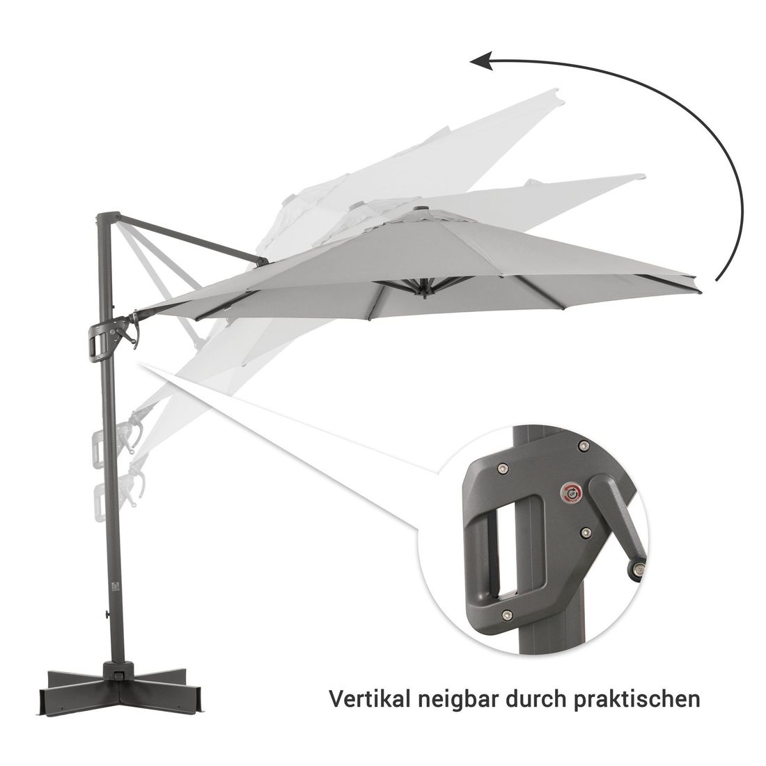 Fritthengende parasoll Ravenna Ø350cm antrasitt - OUTLIV.