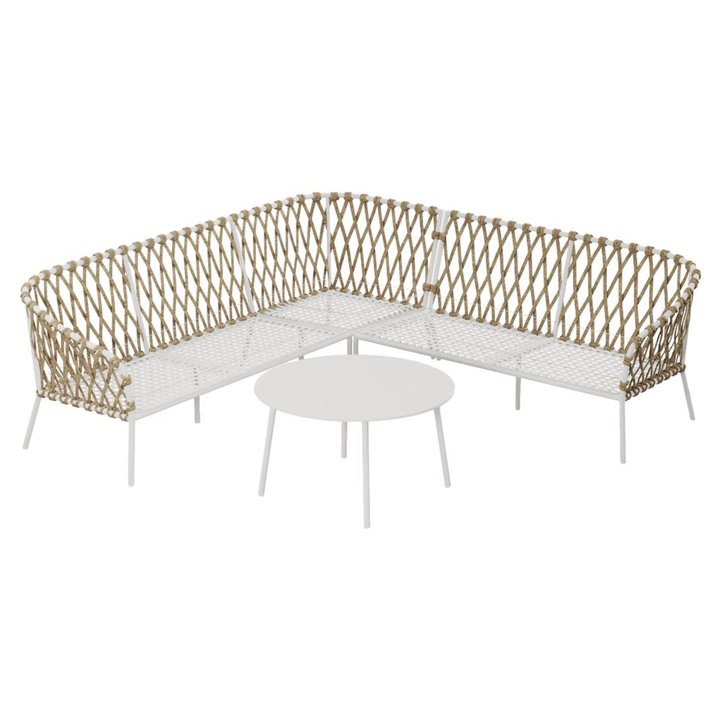 Hjørnesofa ute Tanami stål/tau/olefin med loungebord - OUTLIV.