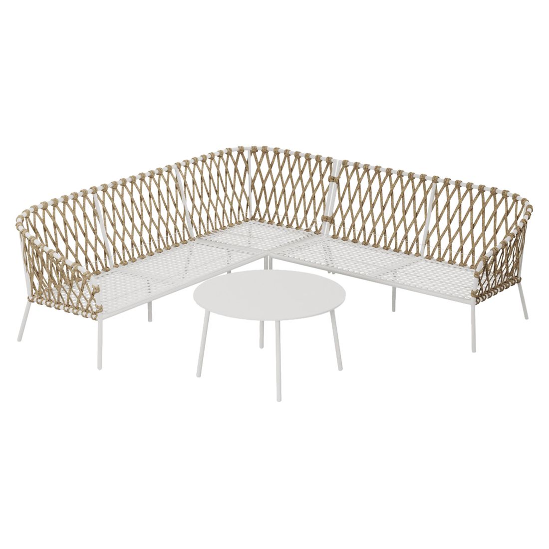 Hjørnesofa ute Tanami stål/tau/olefin med loungebord - OUTLIV.
