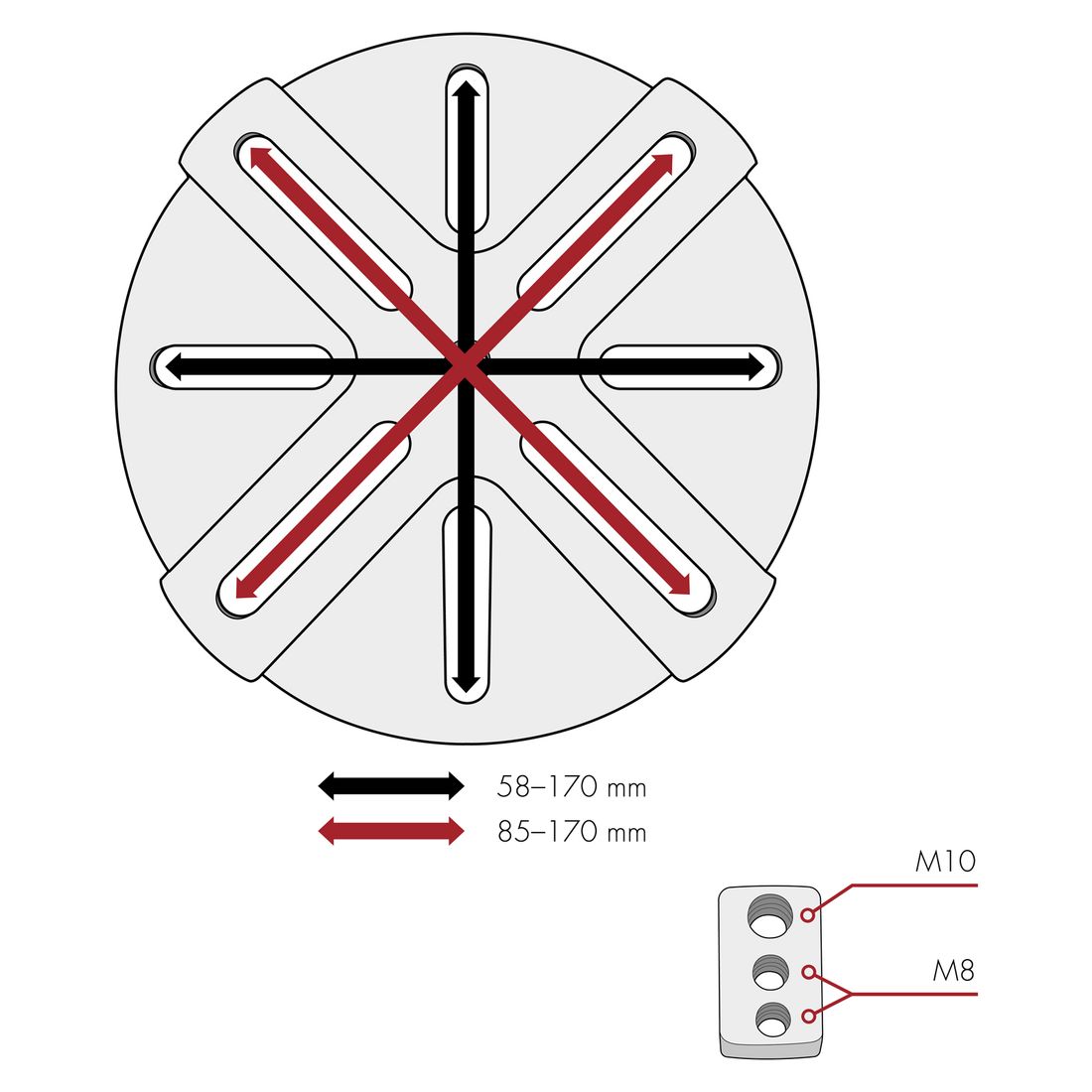 Adapterplate Vario for Doppler/OUTLIV. granittfot 140 kg detalj