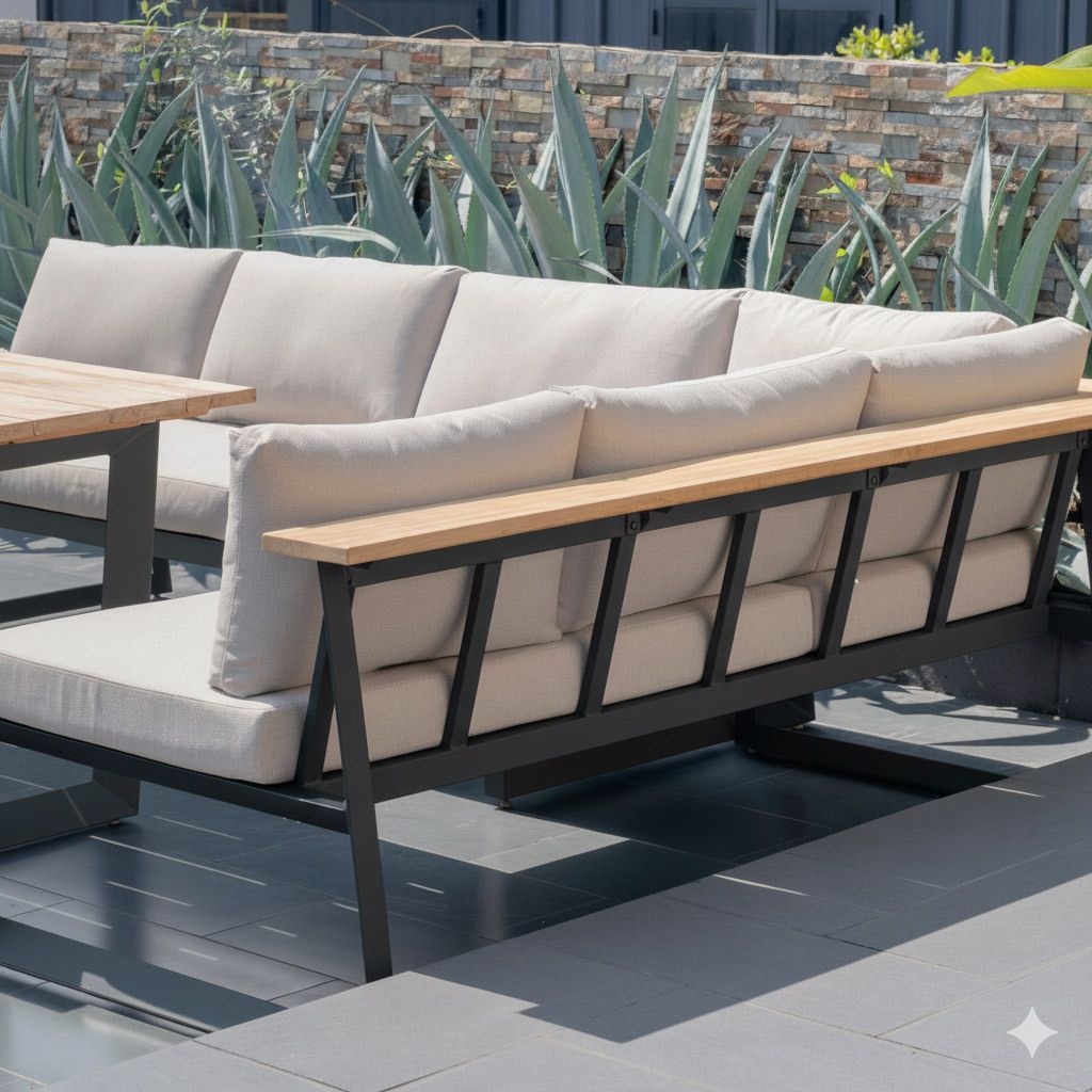 Spise-loungesett Jimmy aluminium/teak med stabelstol - LifestyleGarden