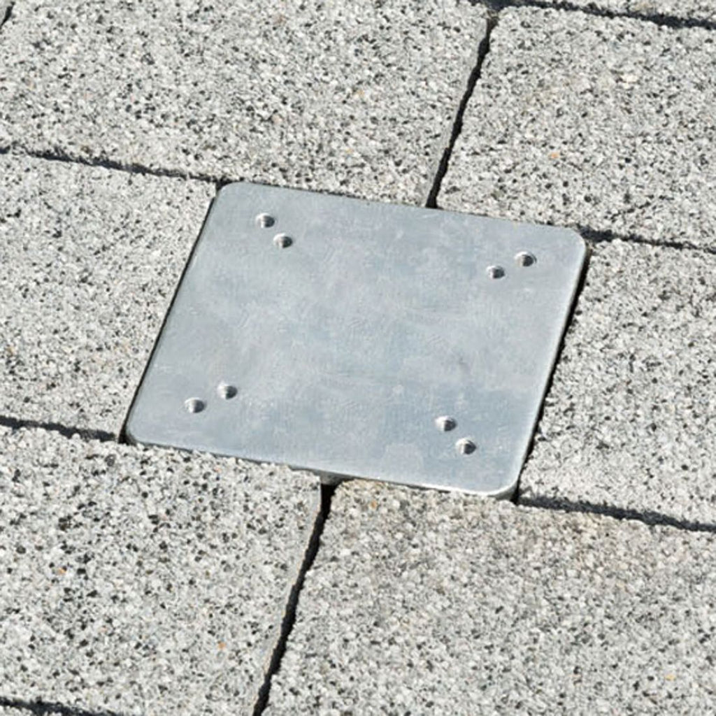 Bakkeforankring for parasoll 16x16 cm sølv Schneider bakside
