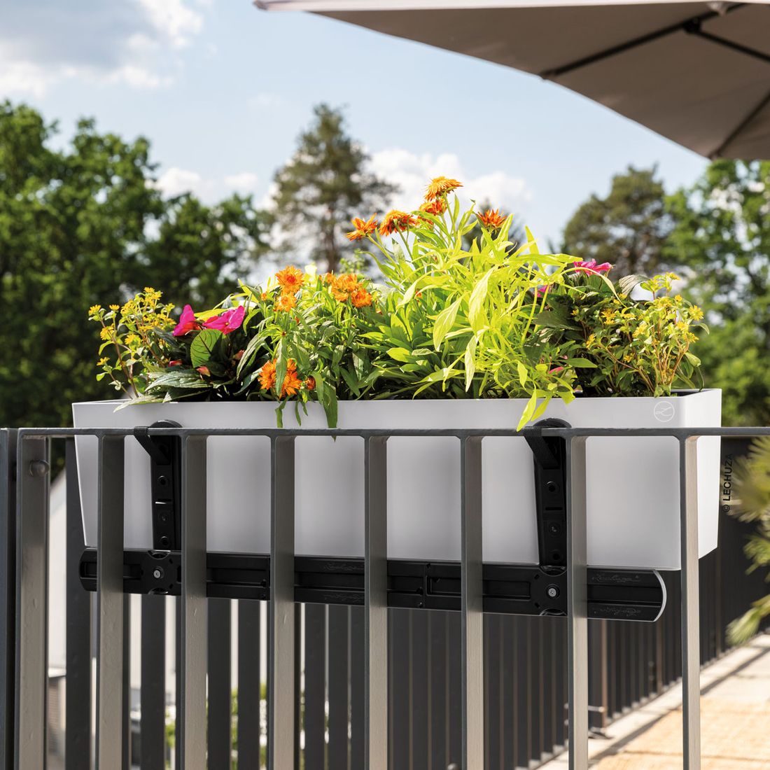 Balkongkasseholder Balconera plast svart - Lechuza montert på balkong