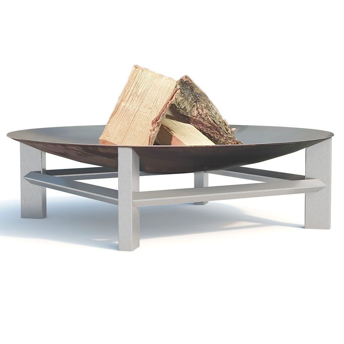 Bålpanne Alpha Super XXL rustfritt stål/råstål 80x80 cm bakside