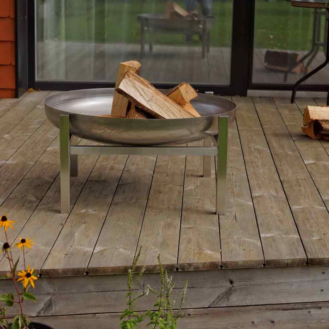 Bålpanne Cube rustfritt stål Ø79 cm detalj
