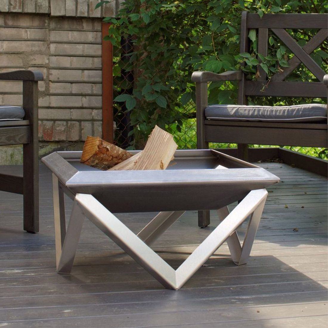 Bålpanne Gilge rustfritt stål 79x79 cm bakside