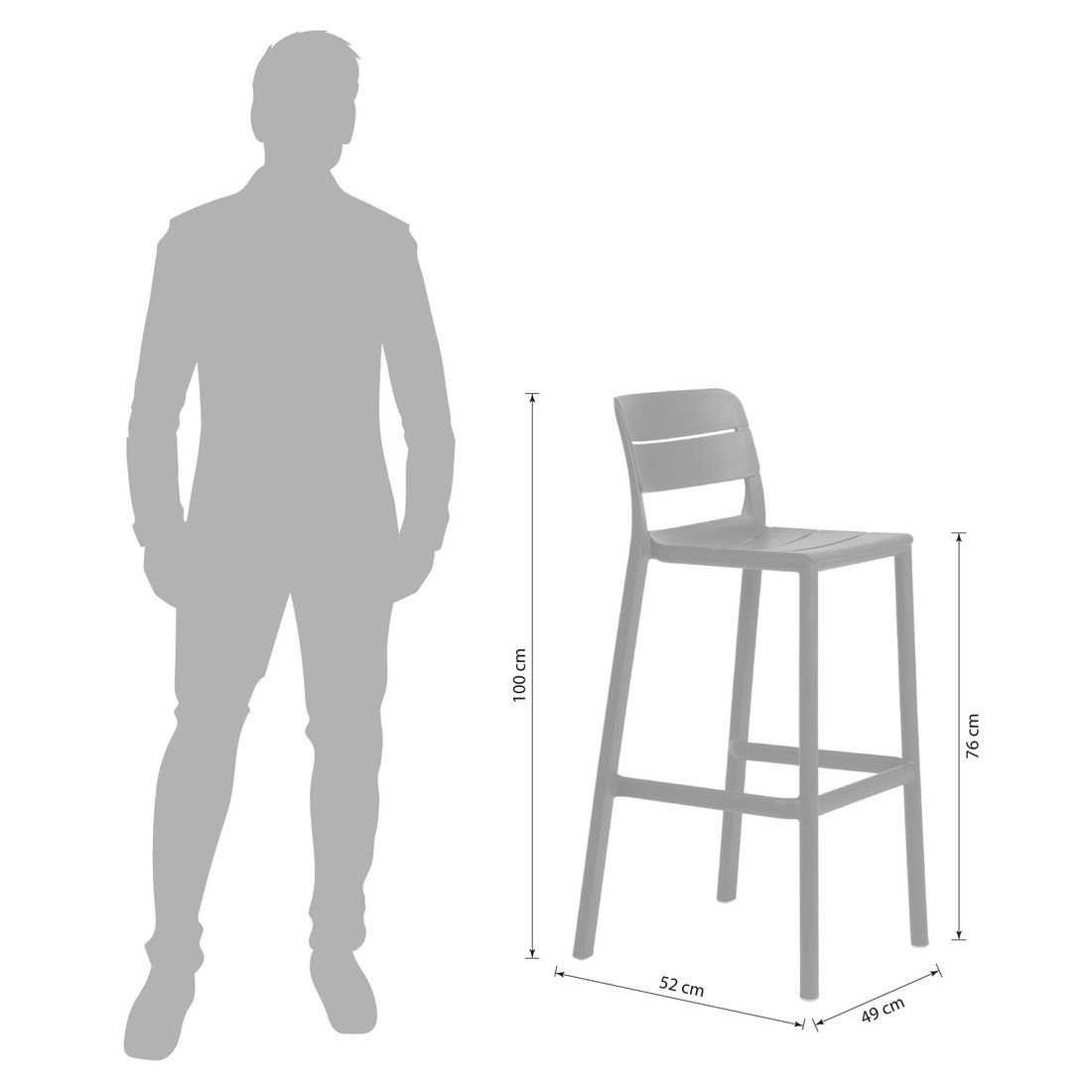 Barkrakk ute Cassia plast stabelbar 76 cm sittehøyde - Nardi bakside