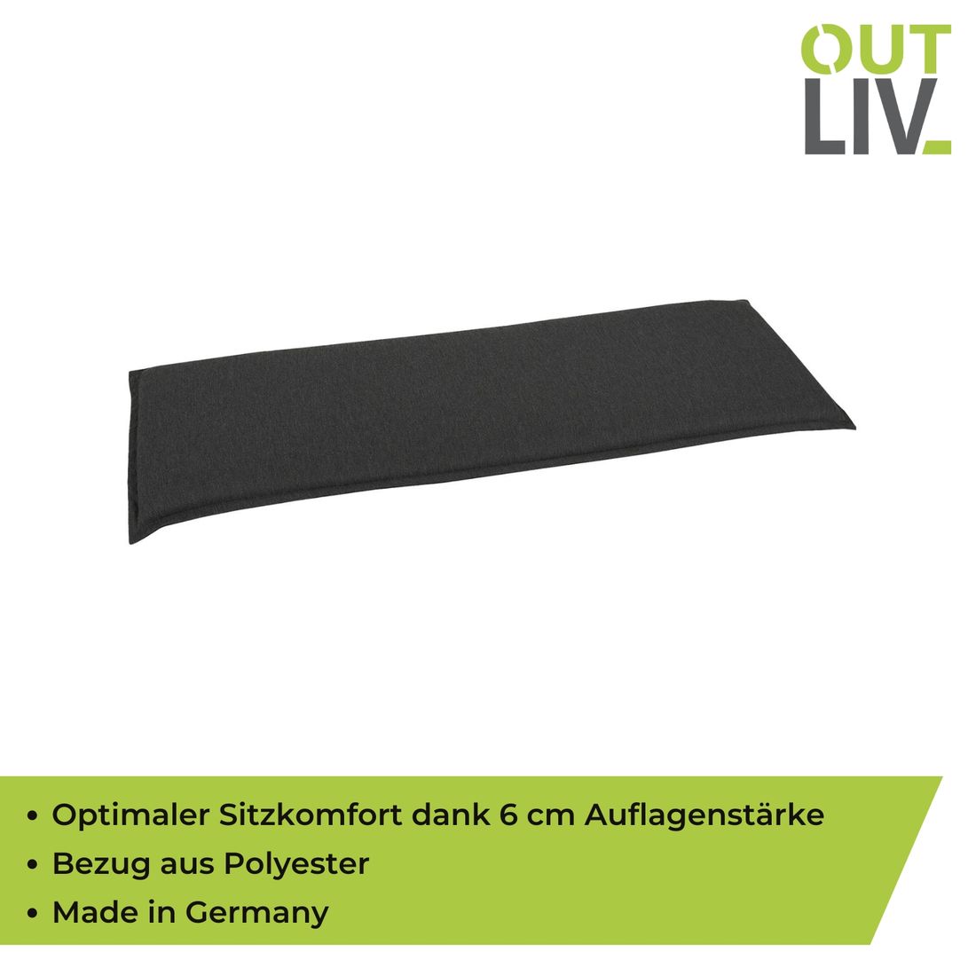 Montert Benkepute 2-seter antrasitt polyester 115x48 cm - OUTLIV på benk