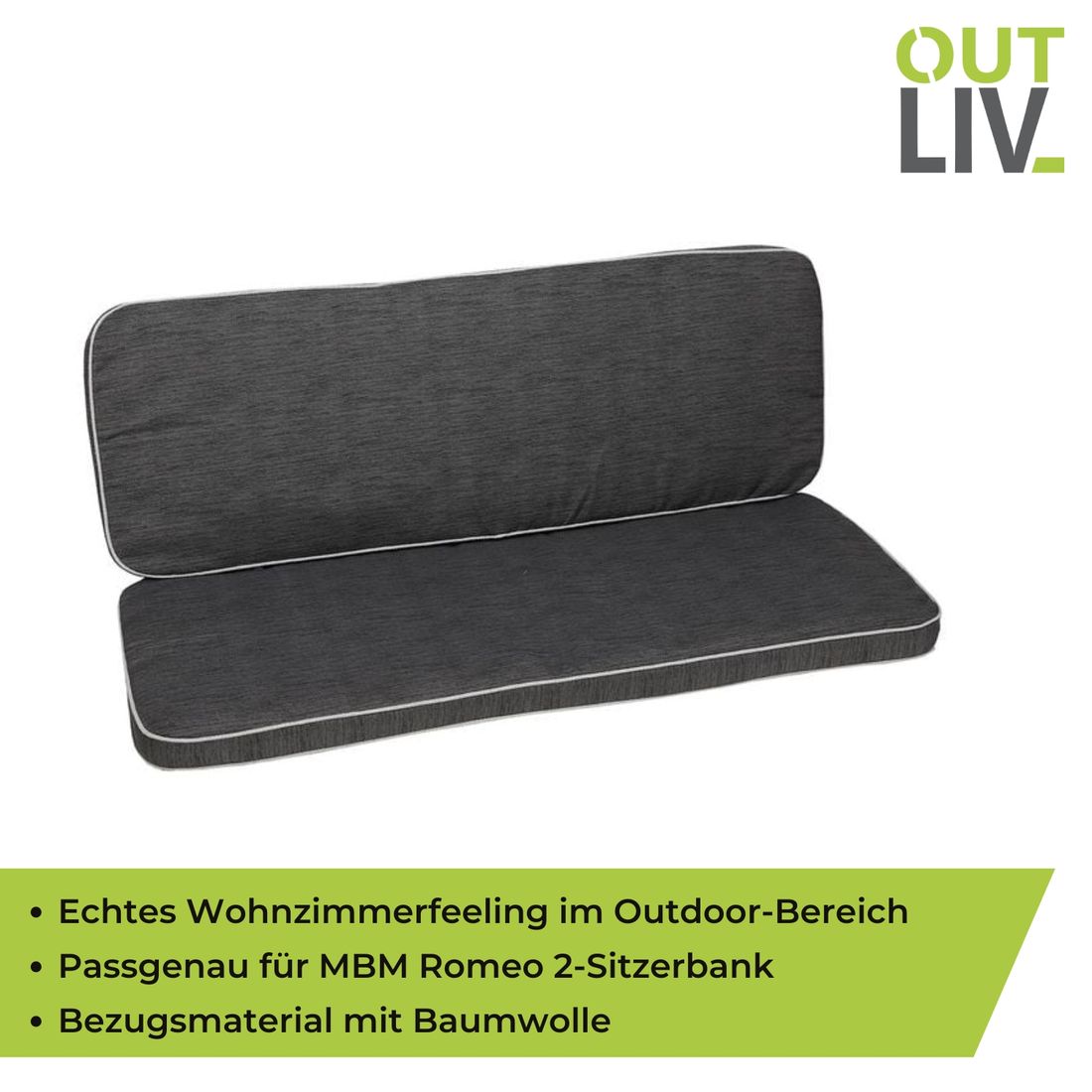 Benkepute Romeo 2-seter 109x42 cm antrasitt nærbilde stoff