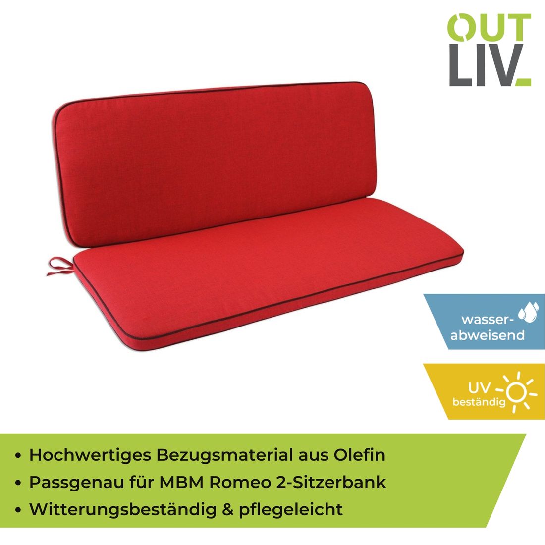 Benkepute Romeo 2-seter olefin 109x42 cm rød montert på benk