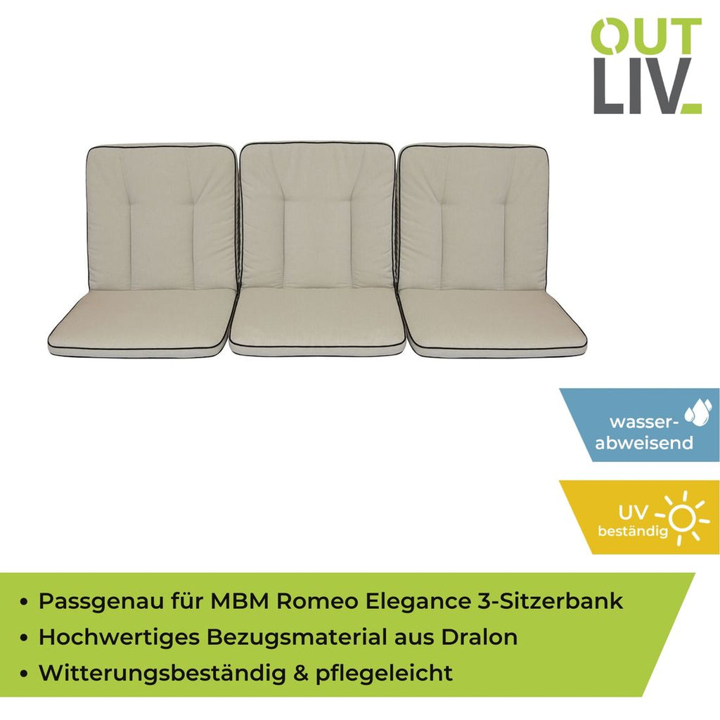 Benkepute Romeo Elegance 3-seter dralon 97x54 cm sideprofil