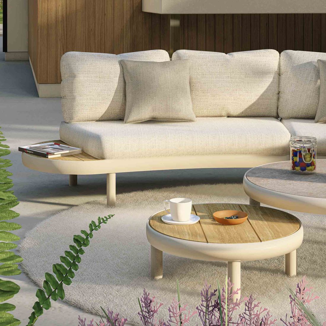 Loungesett Wave aluminium/teak med loungebord - Zebra