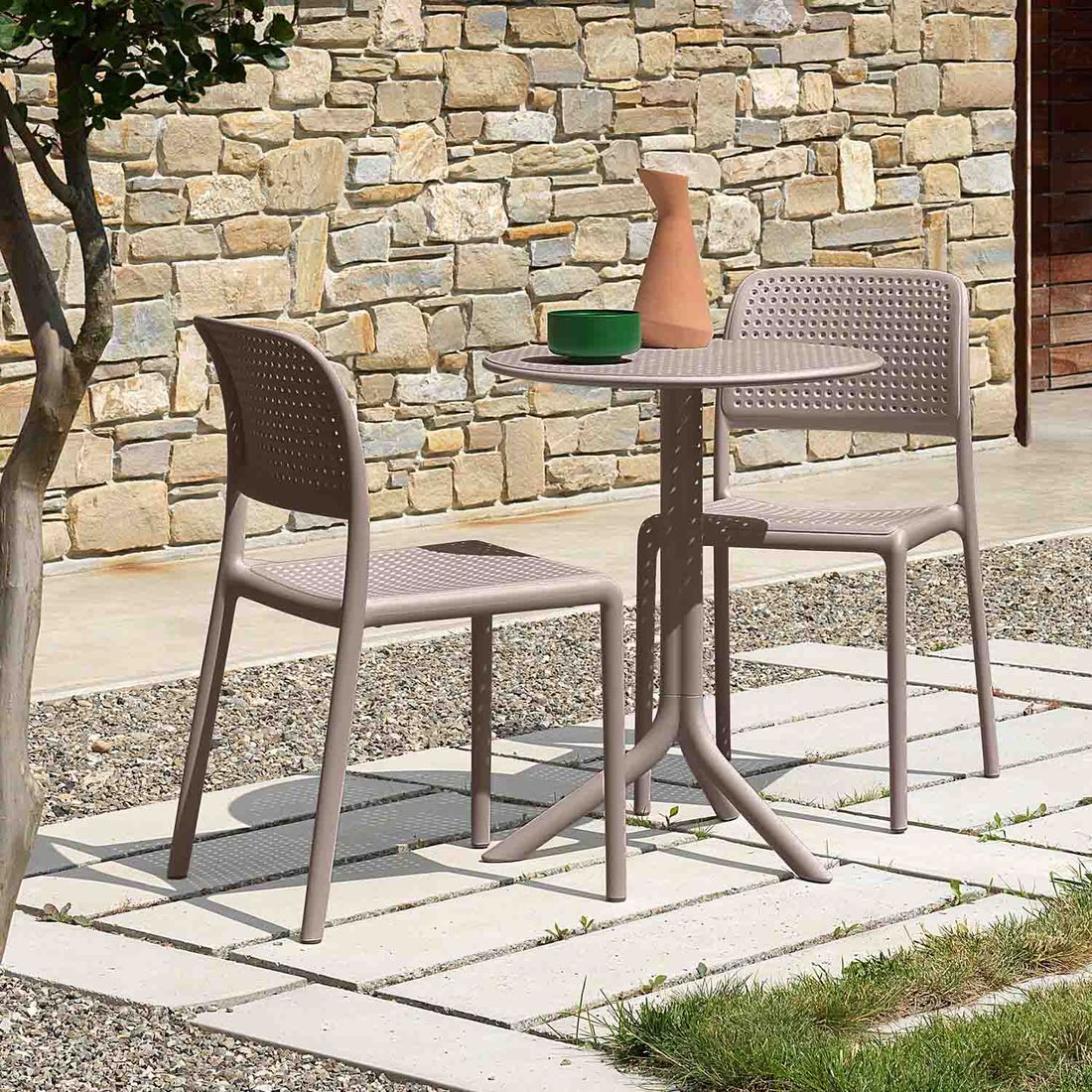 Bistrosett Bora 2 plasser plast Ø60,5 cm taupe bakside