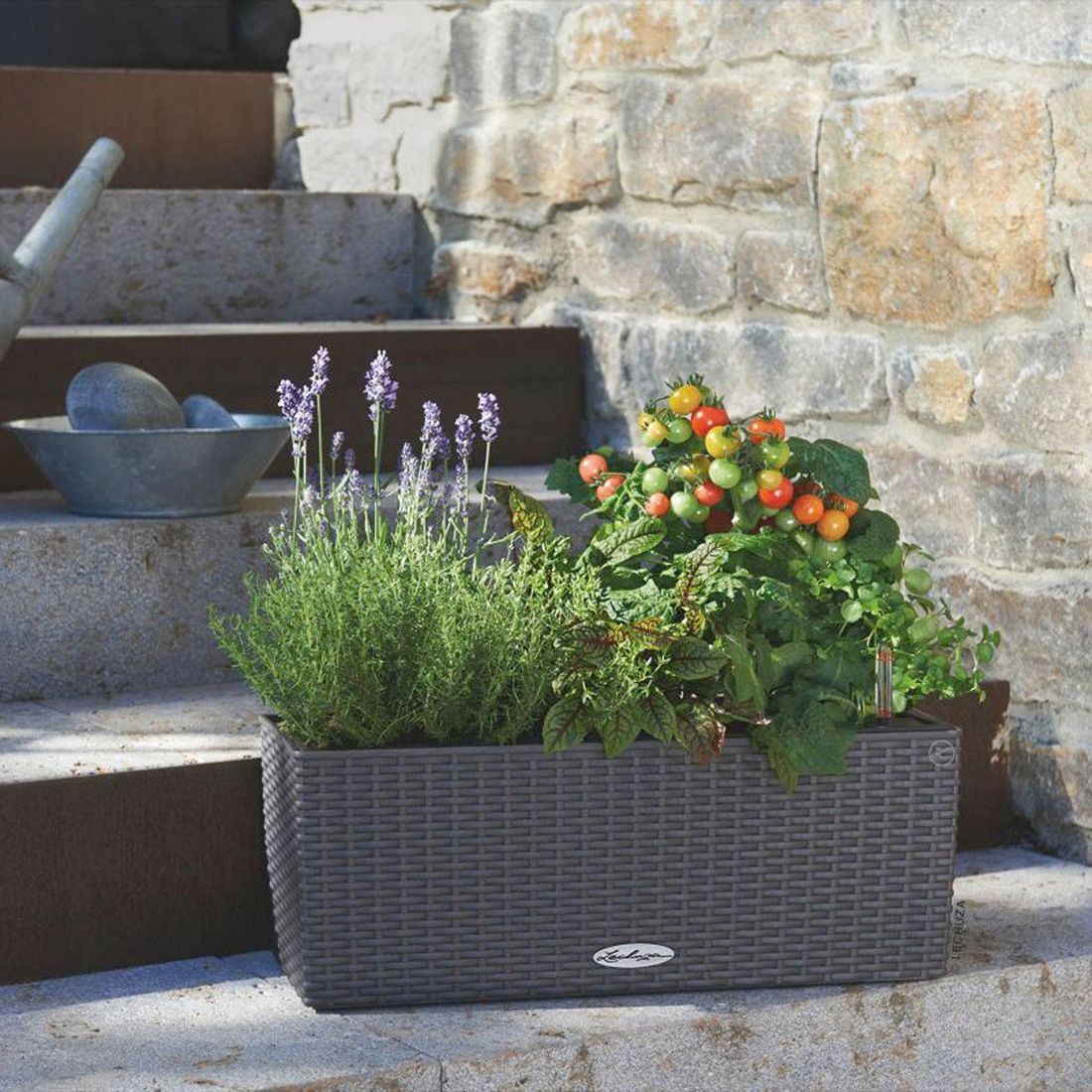 Blomsterkrukke Balconera 50 granitt plast med planter
