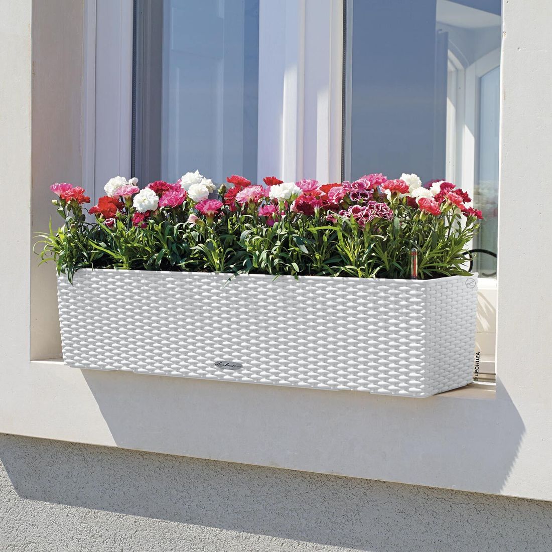 Nærbilde av Blomsterkrukke Balconera 80 hvit plast 79 cm