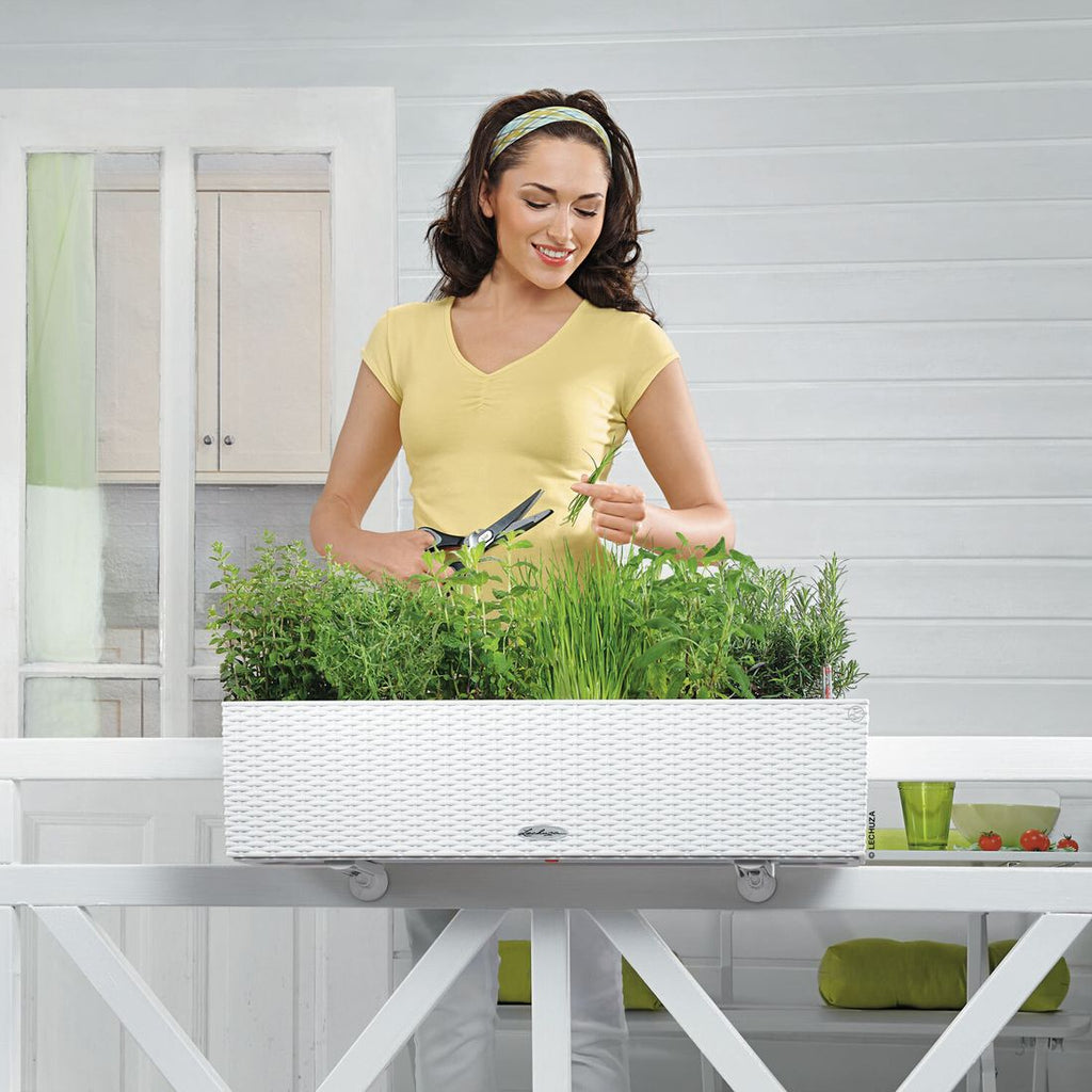 Oversikt over Blomsterkrukke Balconera 80 hvit plast 79 cm