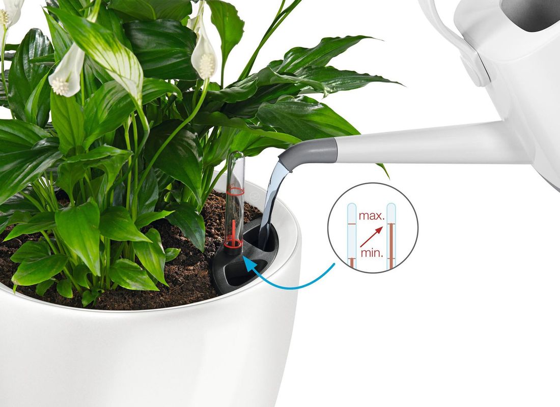 Nærbilde av håndtak på blomsterkrukke Classico Premium LS Ø28,5 cm plast hvit