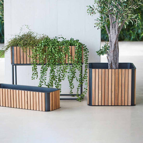 Blomsterkrukke Combine resirkulert teak/aluminium 53x53cm detalj