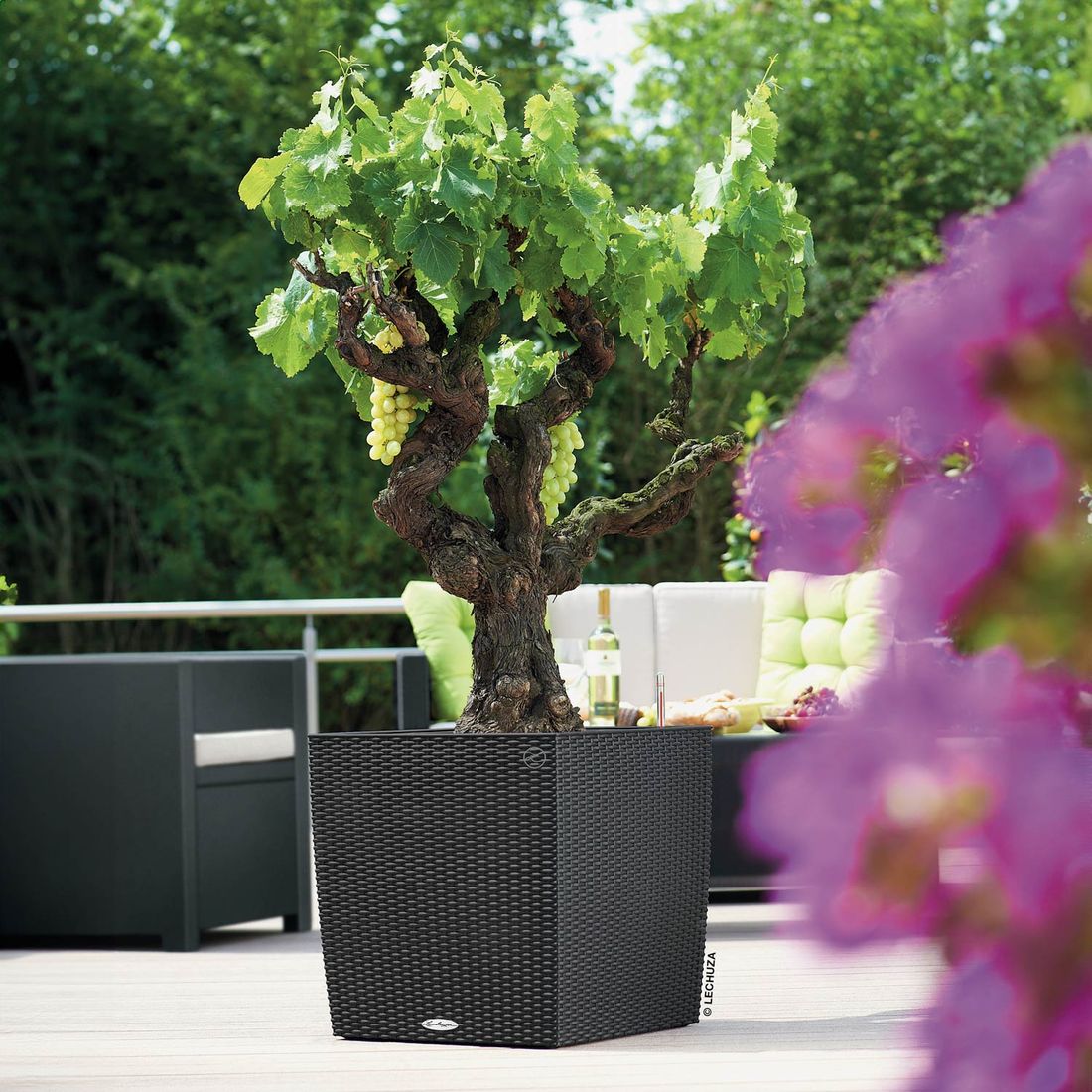 Blomsterkrukke Cube 50x50x50 cm plast granitt visning fra siden