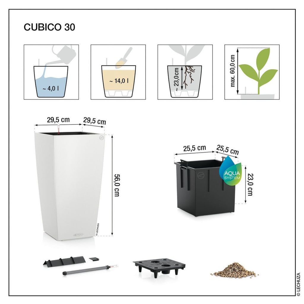 Blomsterkrukke Cubico 30x30x56 cm plast hvit detalj
