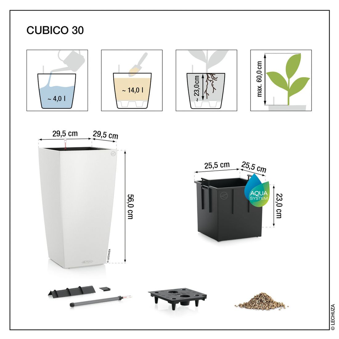 Blomsterkrukke Cubico 30x30x56 cm plast hvit detalj