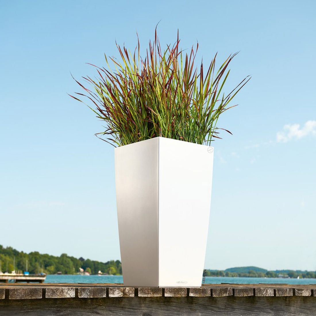 Blomsterkrukke Cubico 30x30x56 cm plast hvit utside