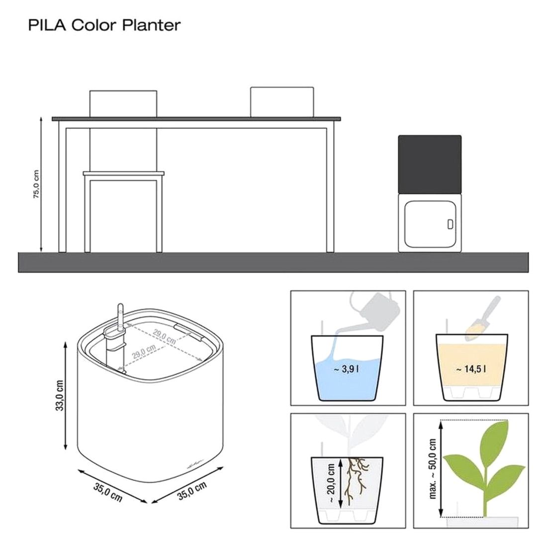 Nærbilde av overflate på Blomsterkrukke Pila Planter 35x35 cm skifergrå plast