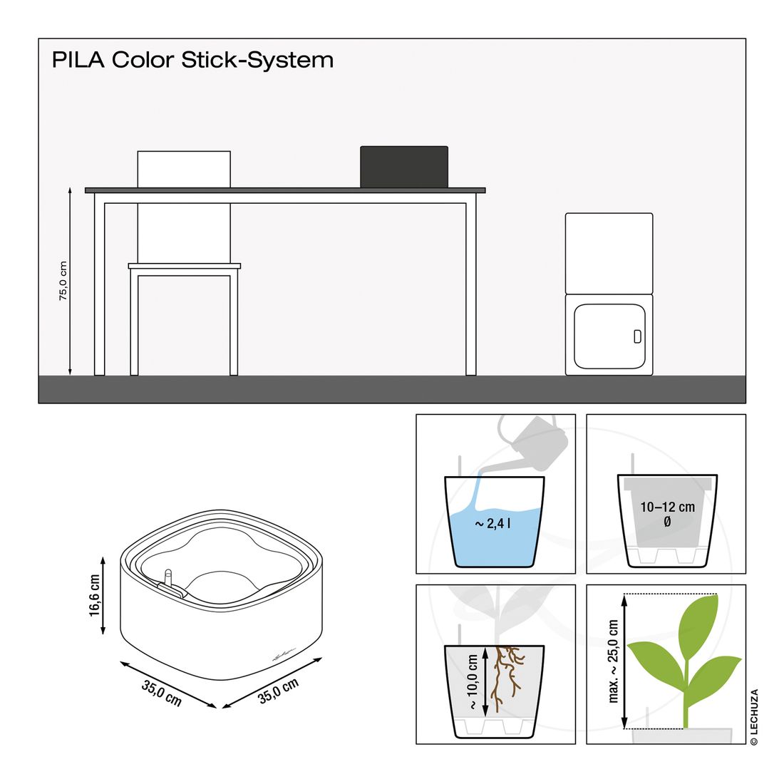 Nærbilde av Blomsterkrukke Pila Stick-System 35x35 cm plast korallrød
