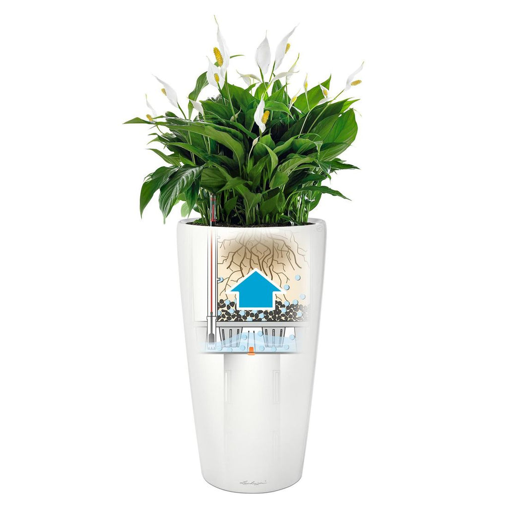 Blomsterkrukke Rondo 40 Ø40x75 cm plast hvit planteinnsats med grep