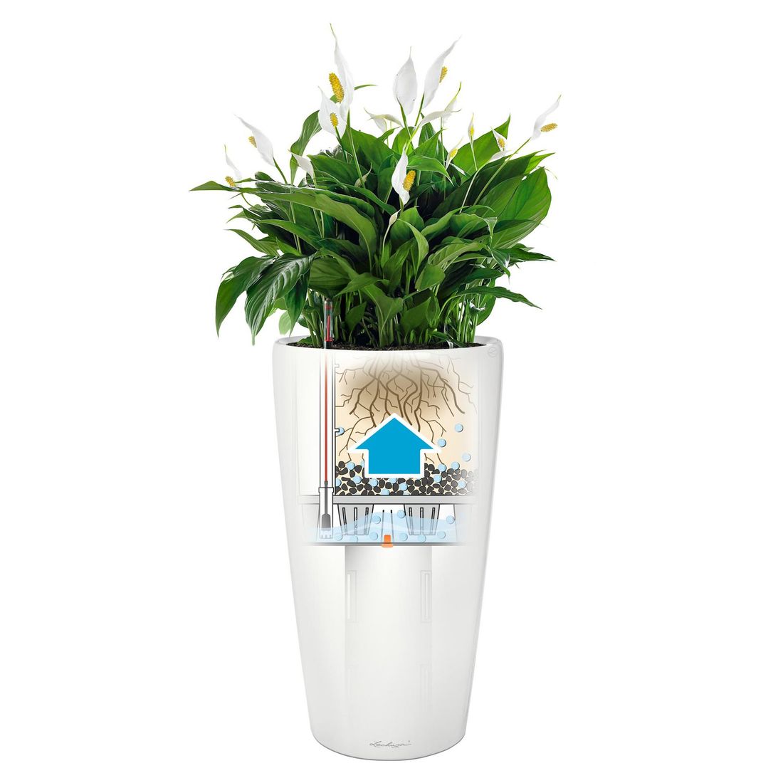 Blomsterkrukke Rondo 40 Ø40x75 cm plast hvit planteinnsats med grep