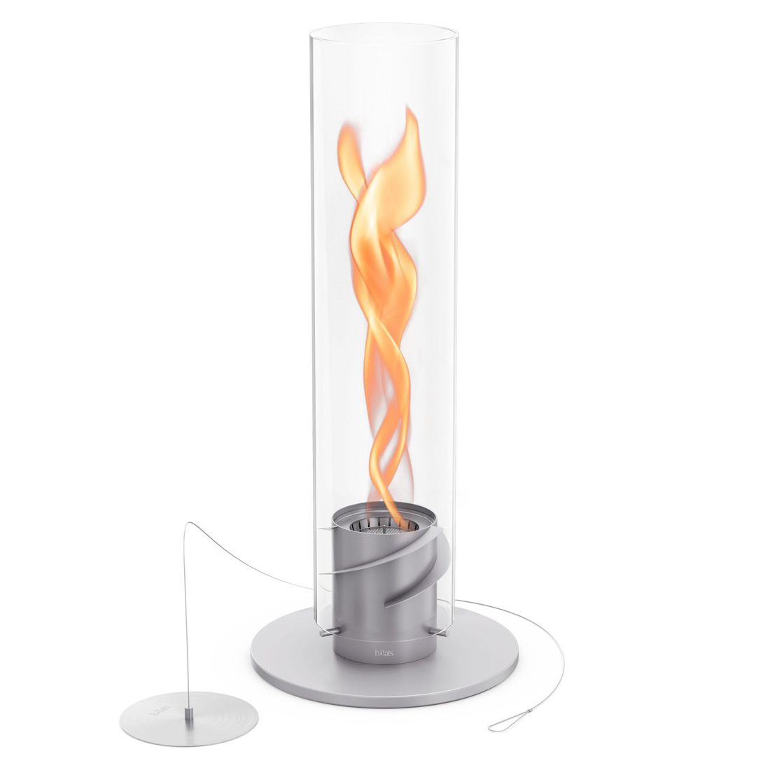 Bordild Spin 1200 rustfritt stål og glass detalj av flamme