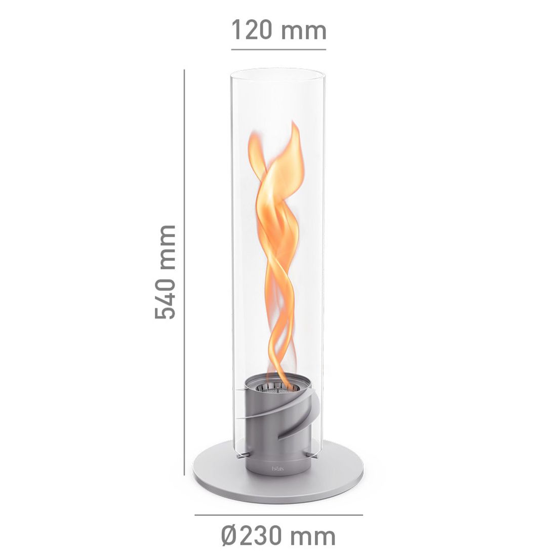 Bordild Spin 1200 rustfritt stål og glass roterende flamme