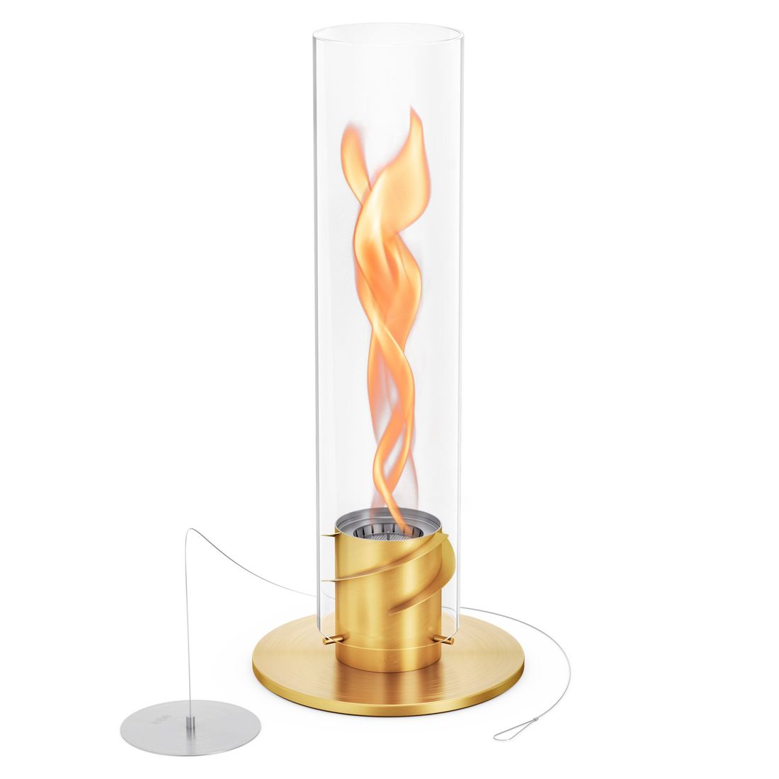 Bordild Spin 1200 rustfritt stål og glass detalj av flamme