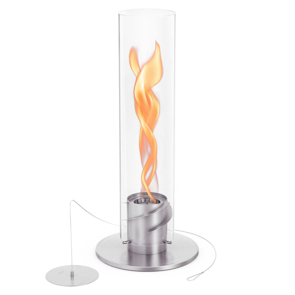 Bordild Spin 1200 rustfritt stål og glass nærbilde flamme