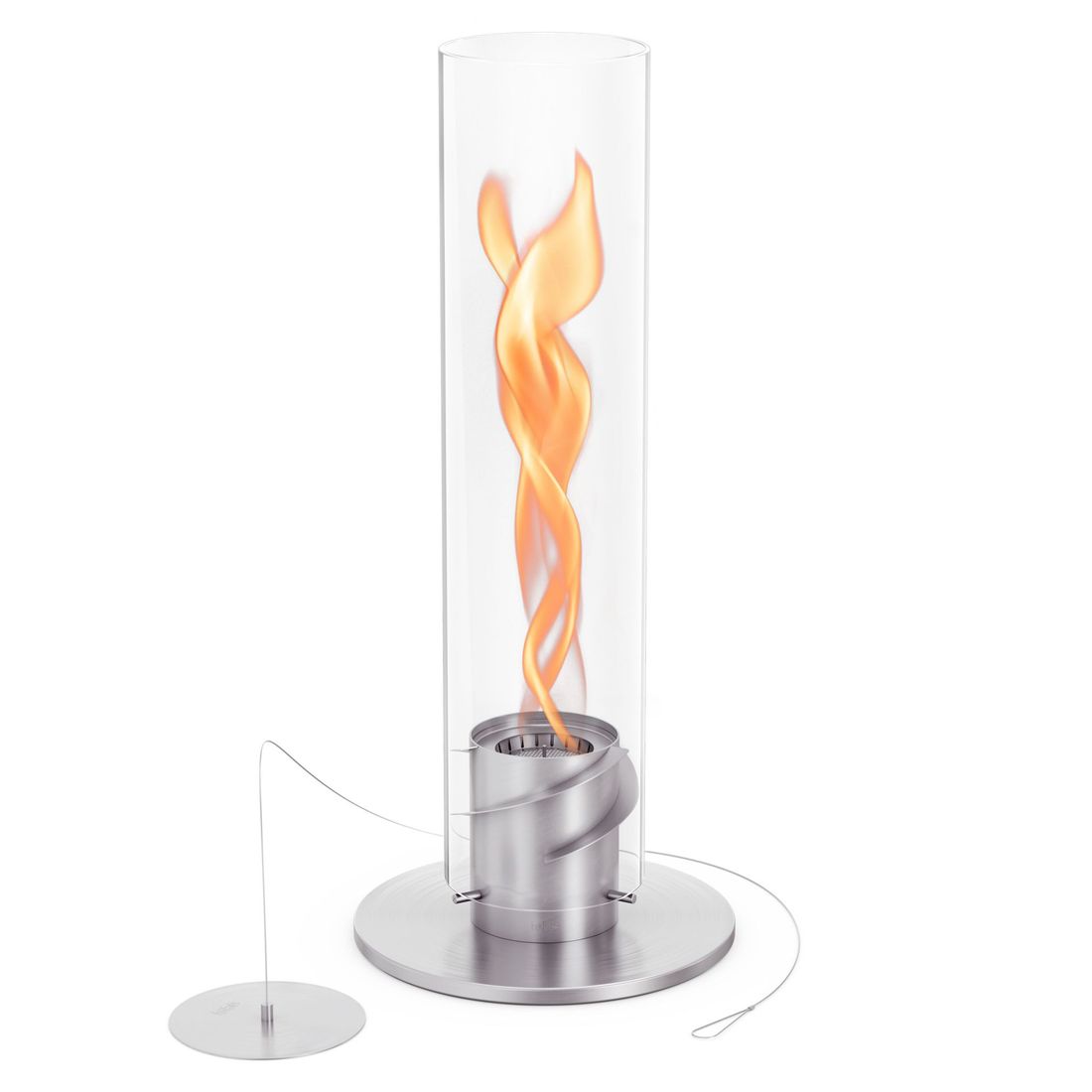 Bordild Spin 1200 rustfritt stål og glass nærbilde flamme