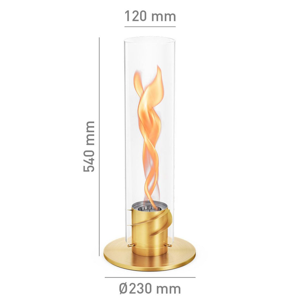 Bordild Spin 1200 rustfritt stål og glass flammeeffekt i dagslys