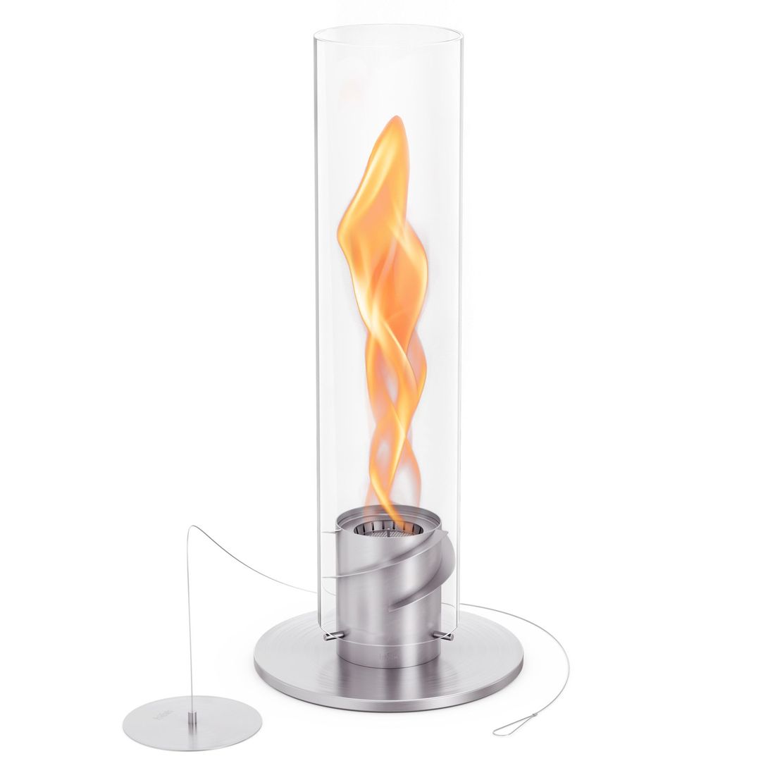Bordild Spin 900 rustfritt stål og glass detalj av flamme
