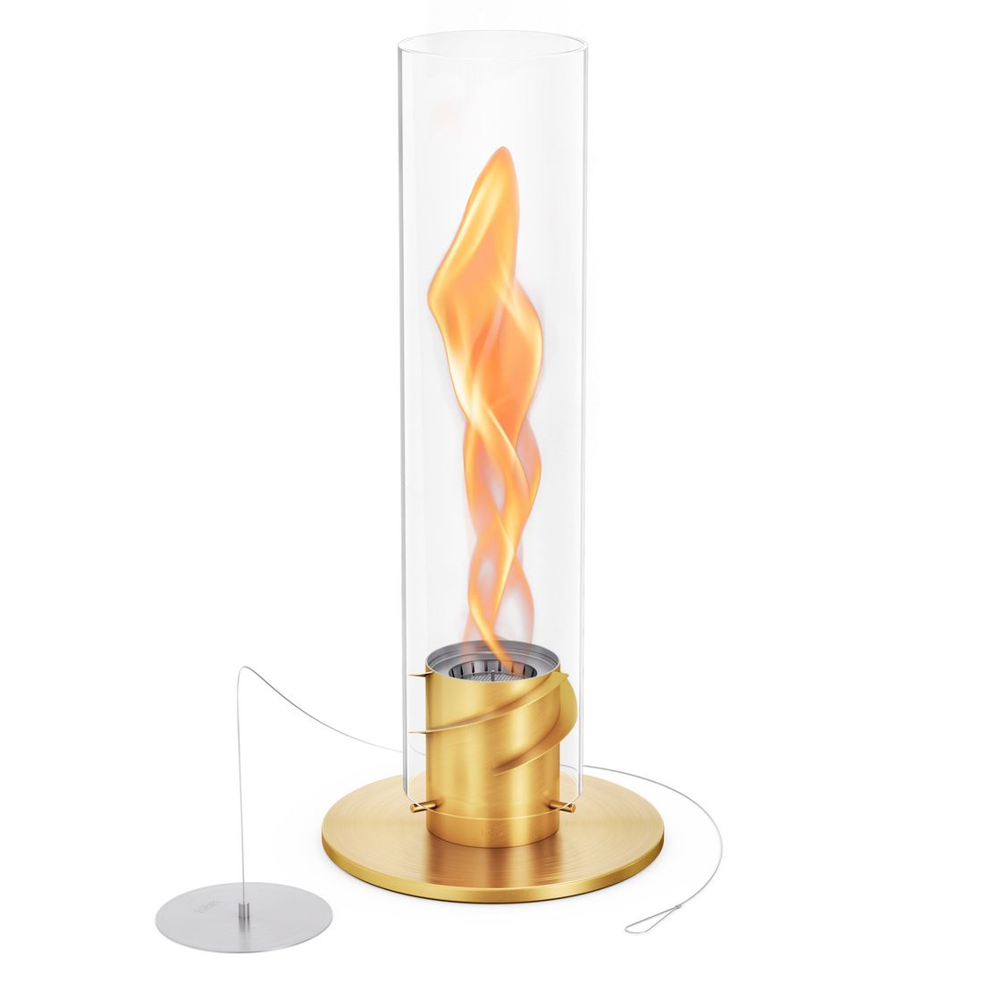 Detalj av flamme i Bordild Spin 900 rustfritt stål og glass