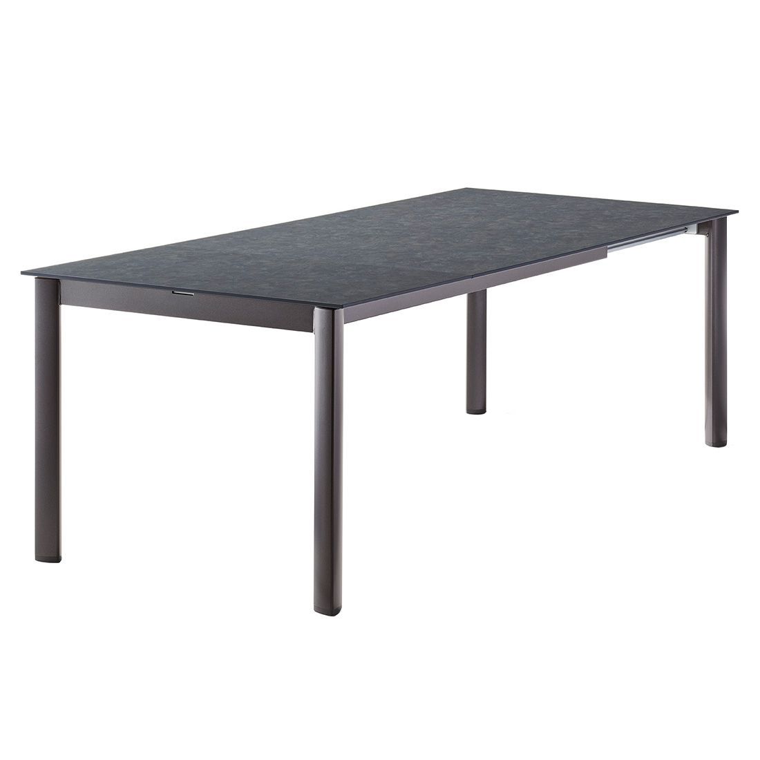 Montert Bordplate 165x100 cm HPL med 2 tilleggsplater antrasitt på terrasse