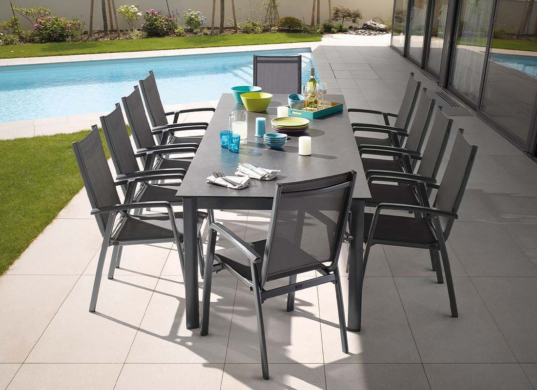 Nærbilde av Bordplate 165x100 cm HPL med 2 tilleggsplater antrasitt materiale