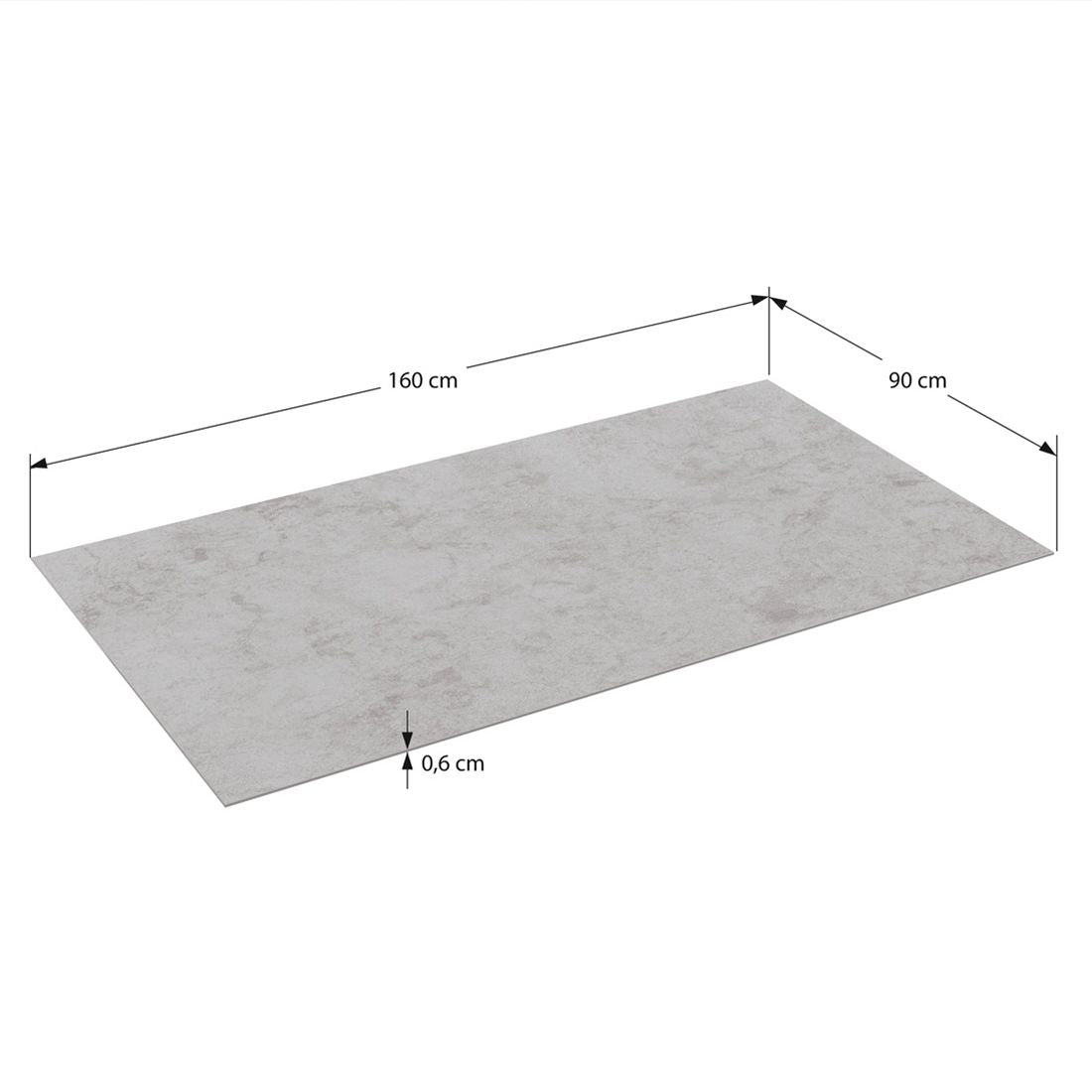 Bordplate glasskeramikk 160x90 cm mørkegrå bakside