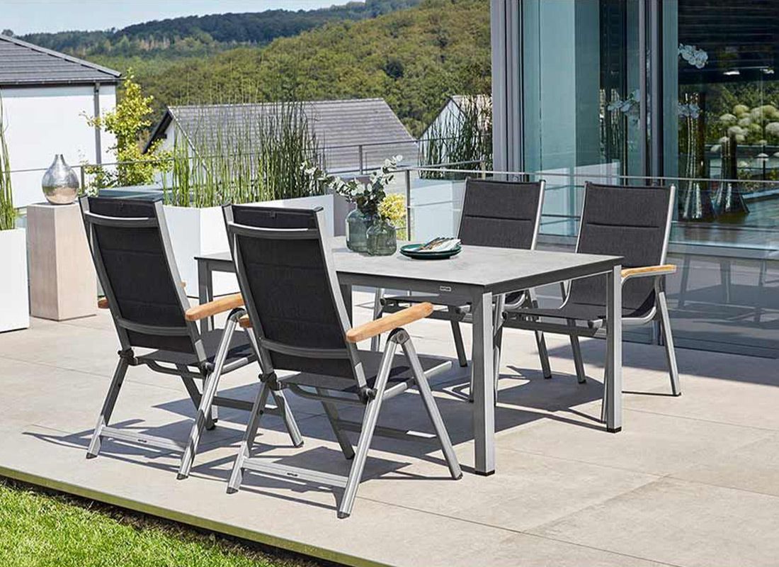 Bordplate HPL 160x95 cm grå - Kettler montert på bordramme