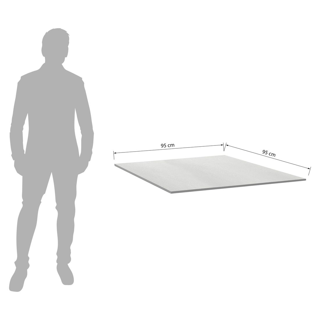 Bordplate HPL 95x95 cm lys grå stein - Kettler bakside