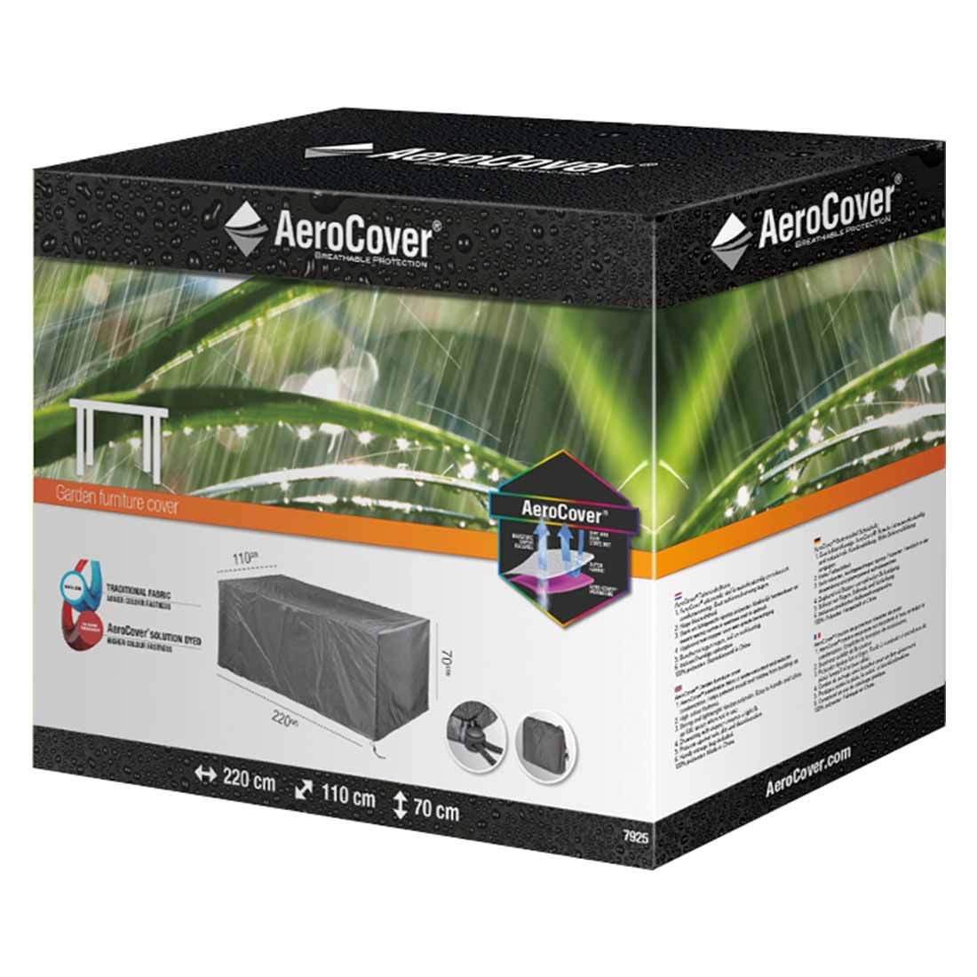 Oversikt over bordtrekk til hagebord 220x110x70 cm antrasitt AeroCover i bruk