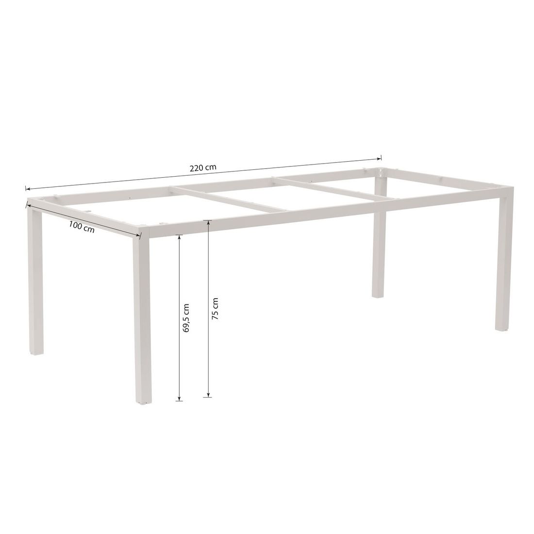 Bordunderstell 220x100 cm aluminium korallsand - OUTLIV bakside